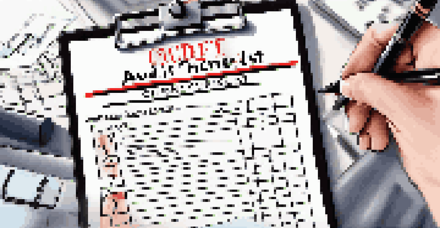 Close-up of a compliance audit checklist on a clipboard, with a pen, set against a blurred office background.