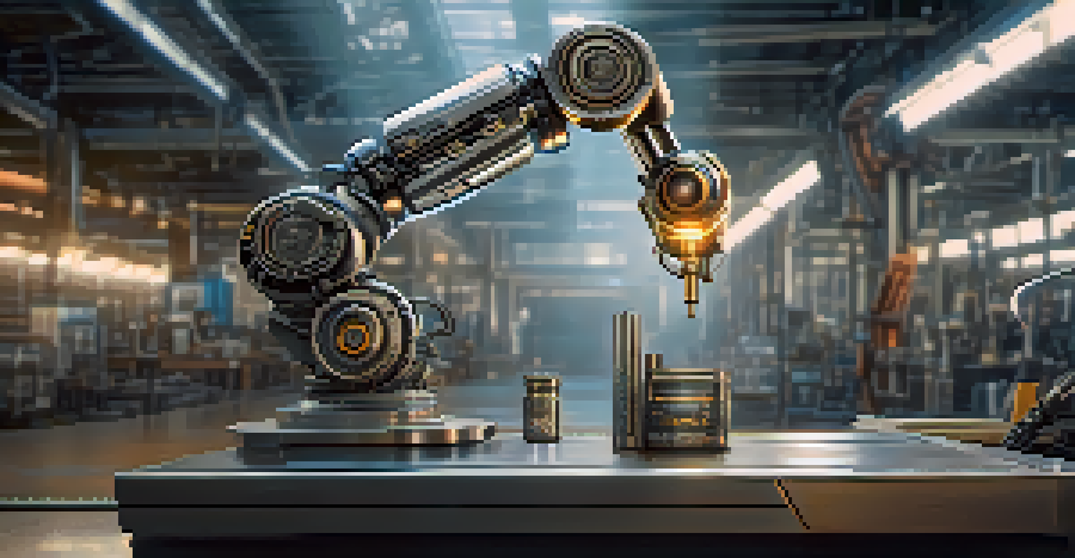 A futuristic robotic arm in an industrial environment, demonstrating adaptability and precision in manipulating objects.