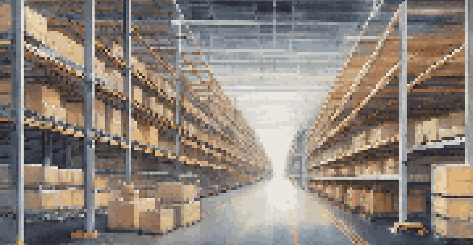 An automated warehouse with robots managing inventory and organized shelves.