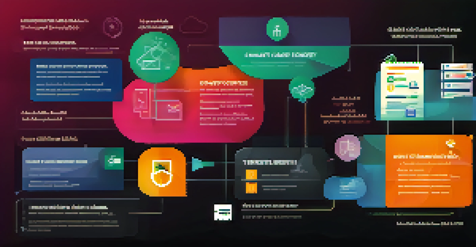 An infographic showcasing the benefits of smart contracts with colorful icons for efficiency, security, and transparency on a gradient background.