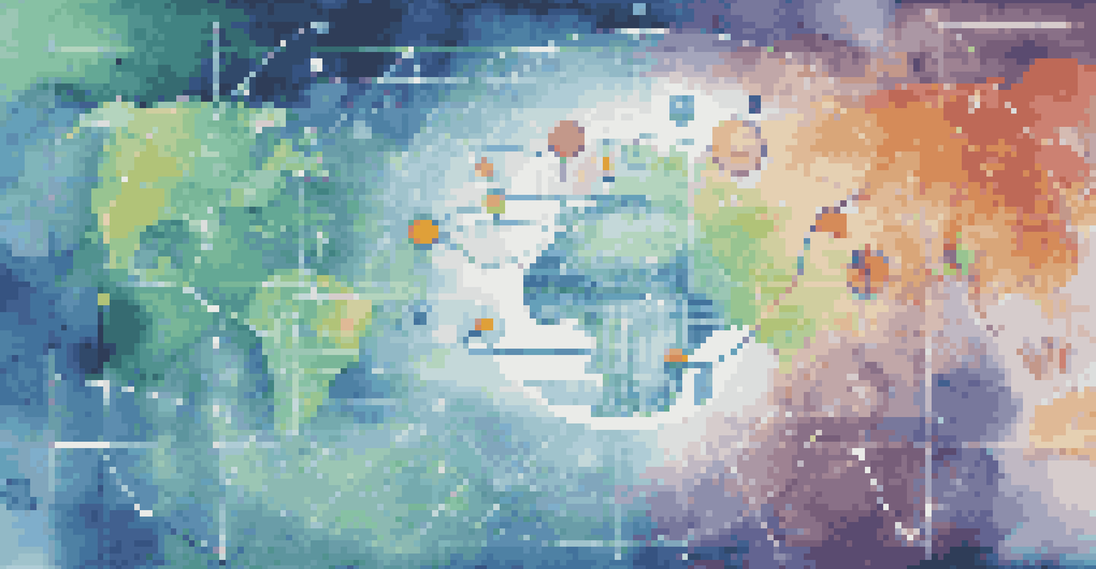 An artistic visualization of an AI algorithm analyzing user behavior on social media with colorful data points and graphs.