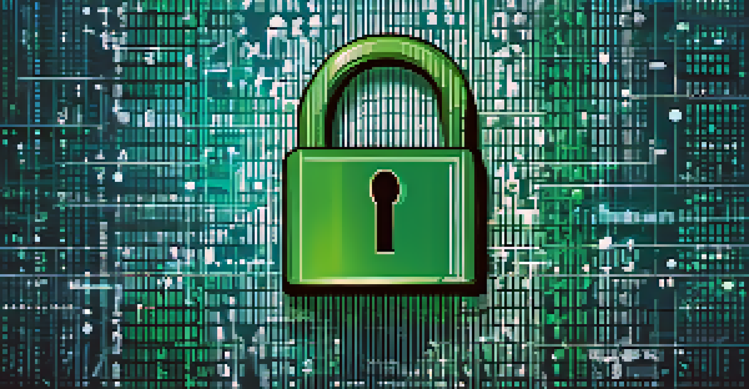 An abstract image representing data privacy in finance with a digital lock and financial charts.