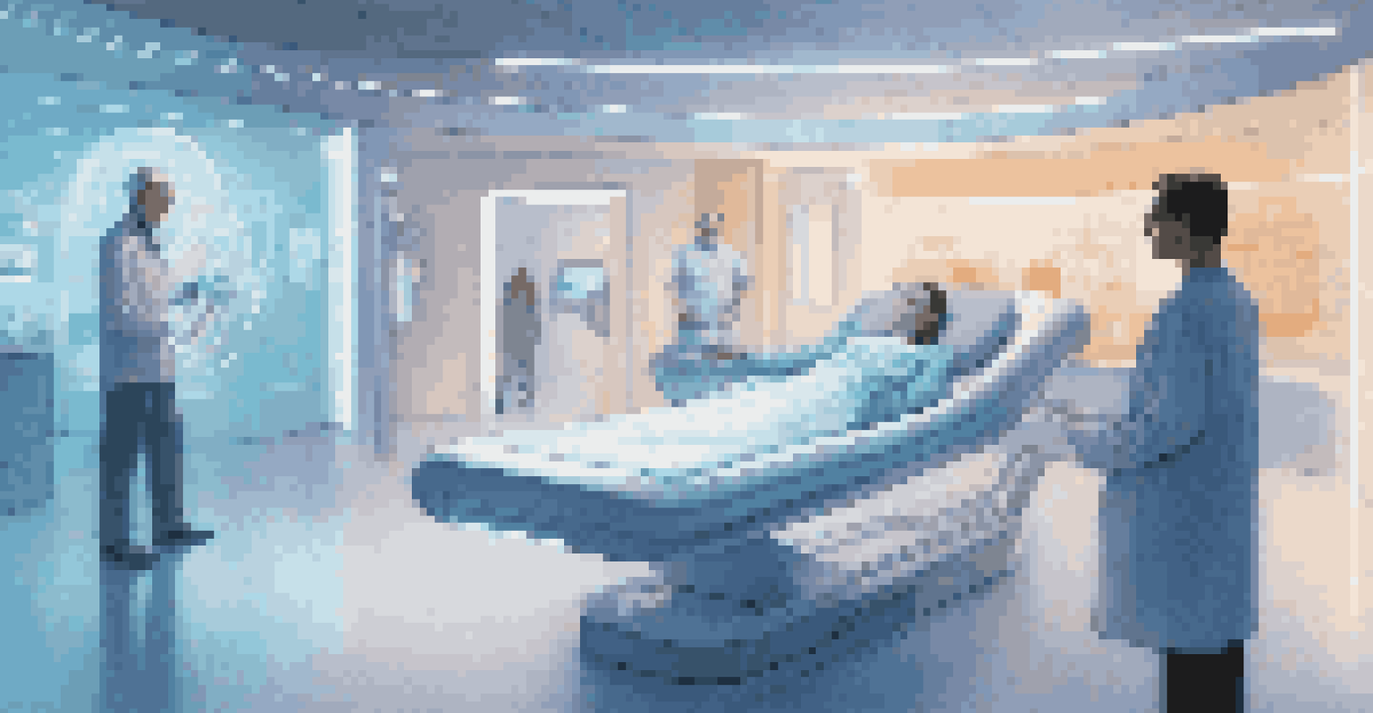 A futuristic iris recognition device in a healthcare facility with a patient looking into it, surrounded by a bright and modern environment.