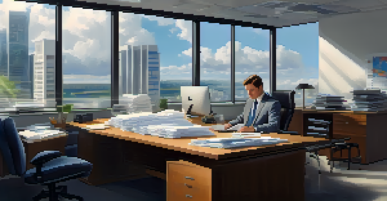 An auditor examining cloud security compliance documents and logs in a modern office with a laptop displaying monitoring dashboards.