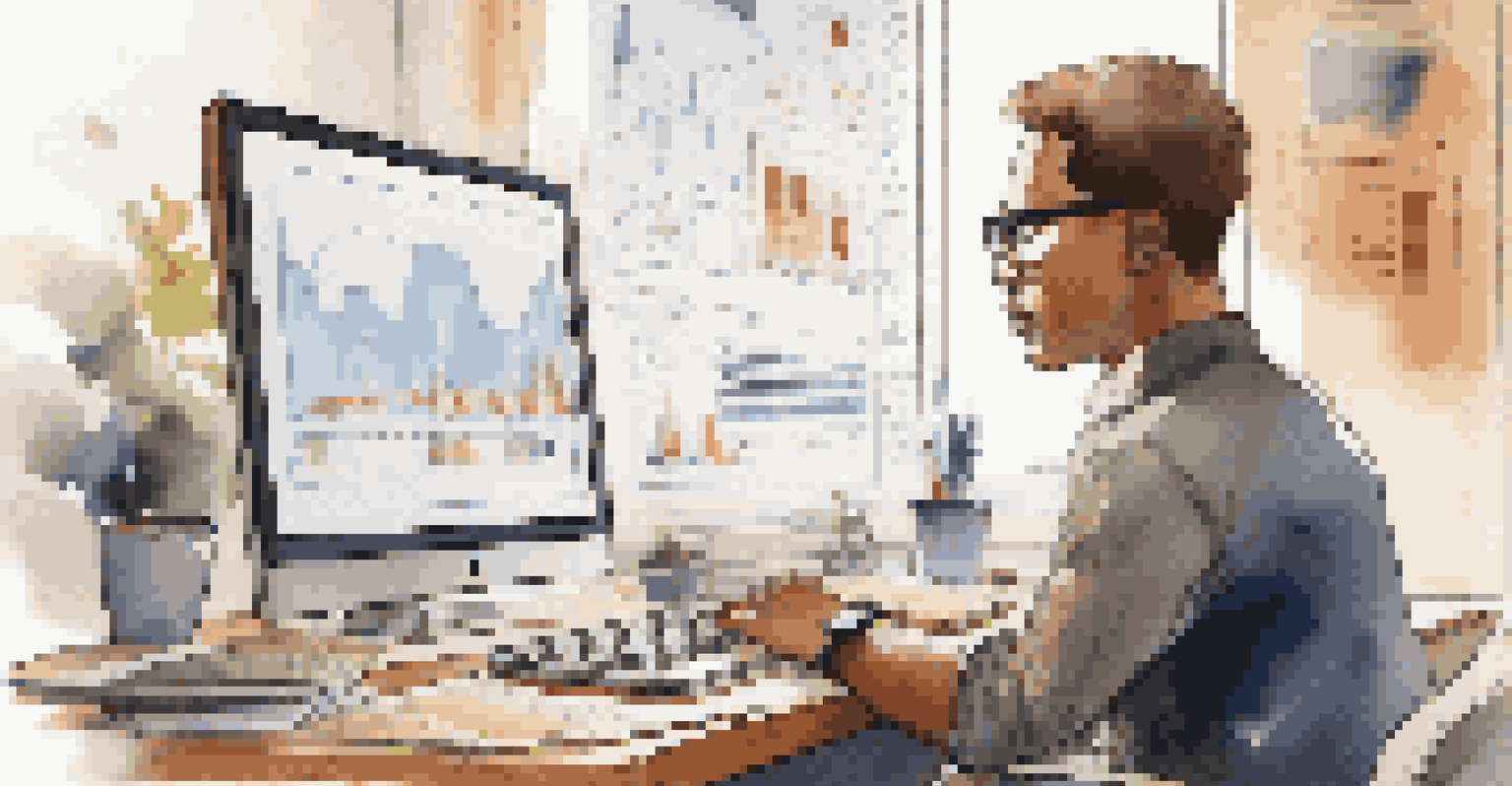 A close-up of a person analyzing data on a computer screen in an organized workspace.
