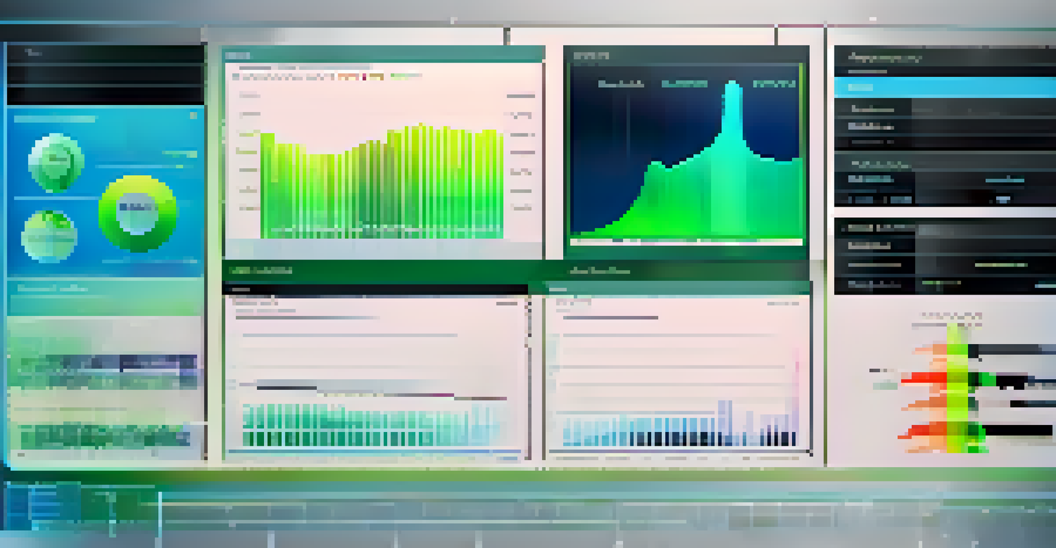 An abstract digital dashboard showcasing data quality metrics with colorful graphs and statistics against a blue-green gradient background.