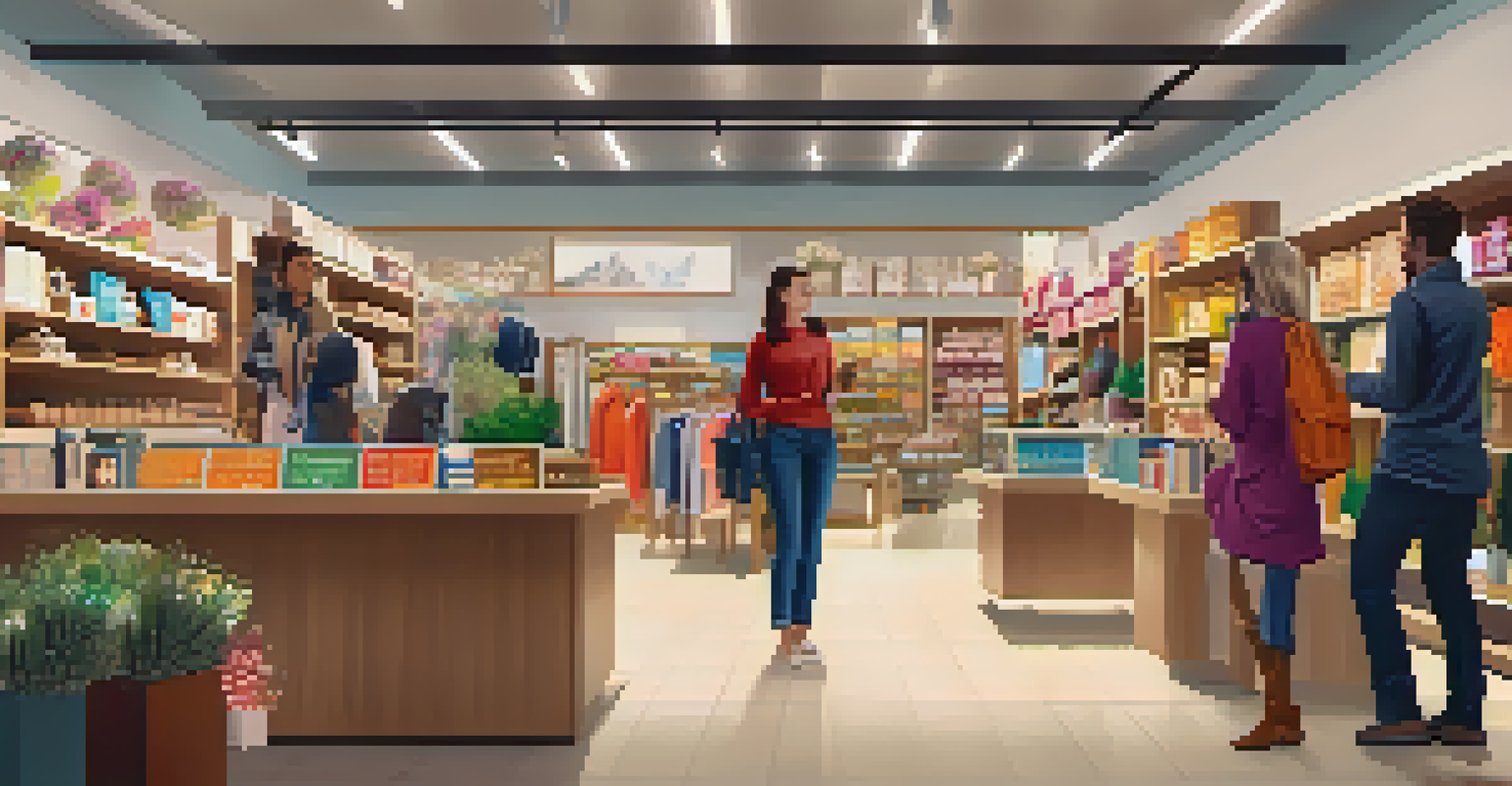 A cozy retail store with customers shopping, featuring smart monitoring displays and attentive staff.