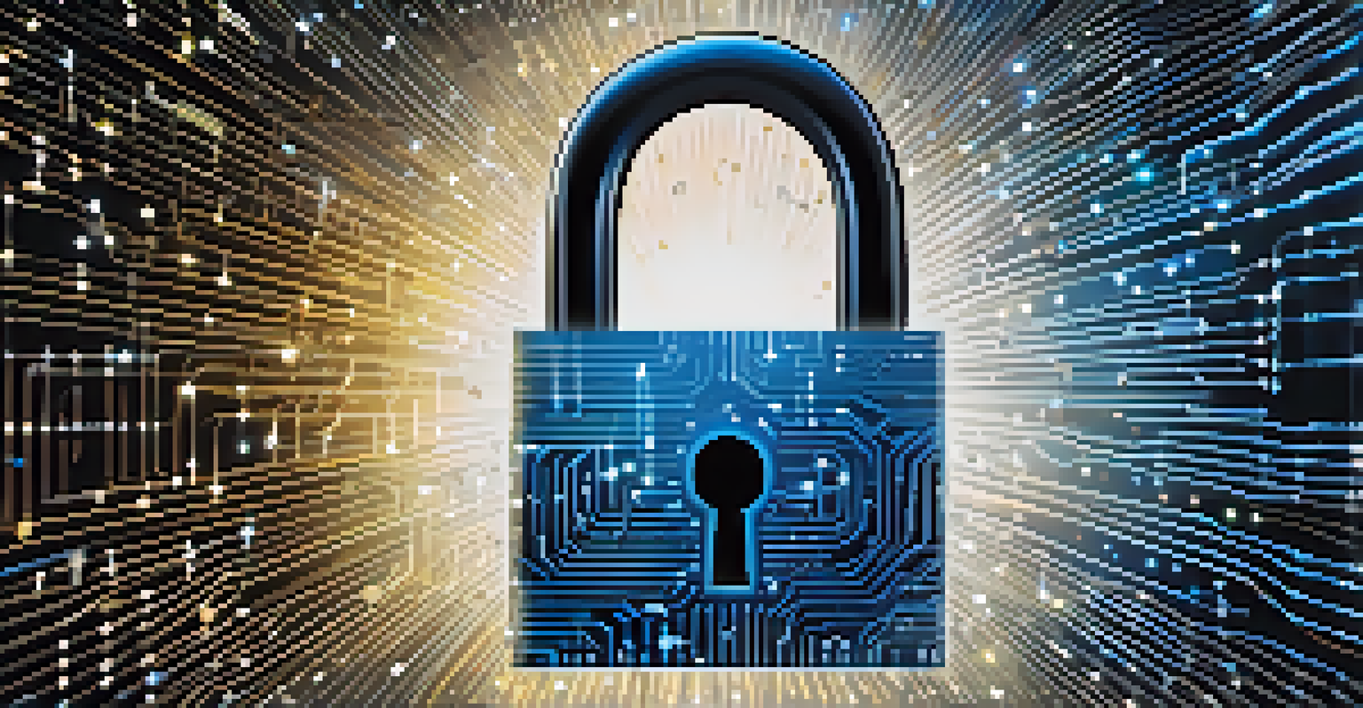 An abstract image of a glowing padlock surrounded by binary code, representing data encryption and security.