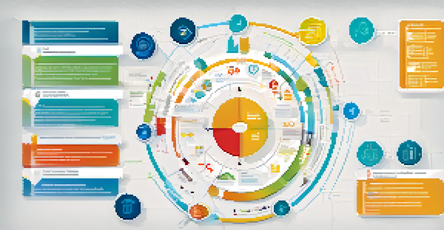 An infographic illustrating the user research process with icons for surveys, interviews, and usability testing in a circular flow.