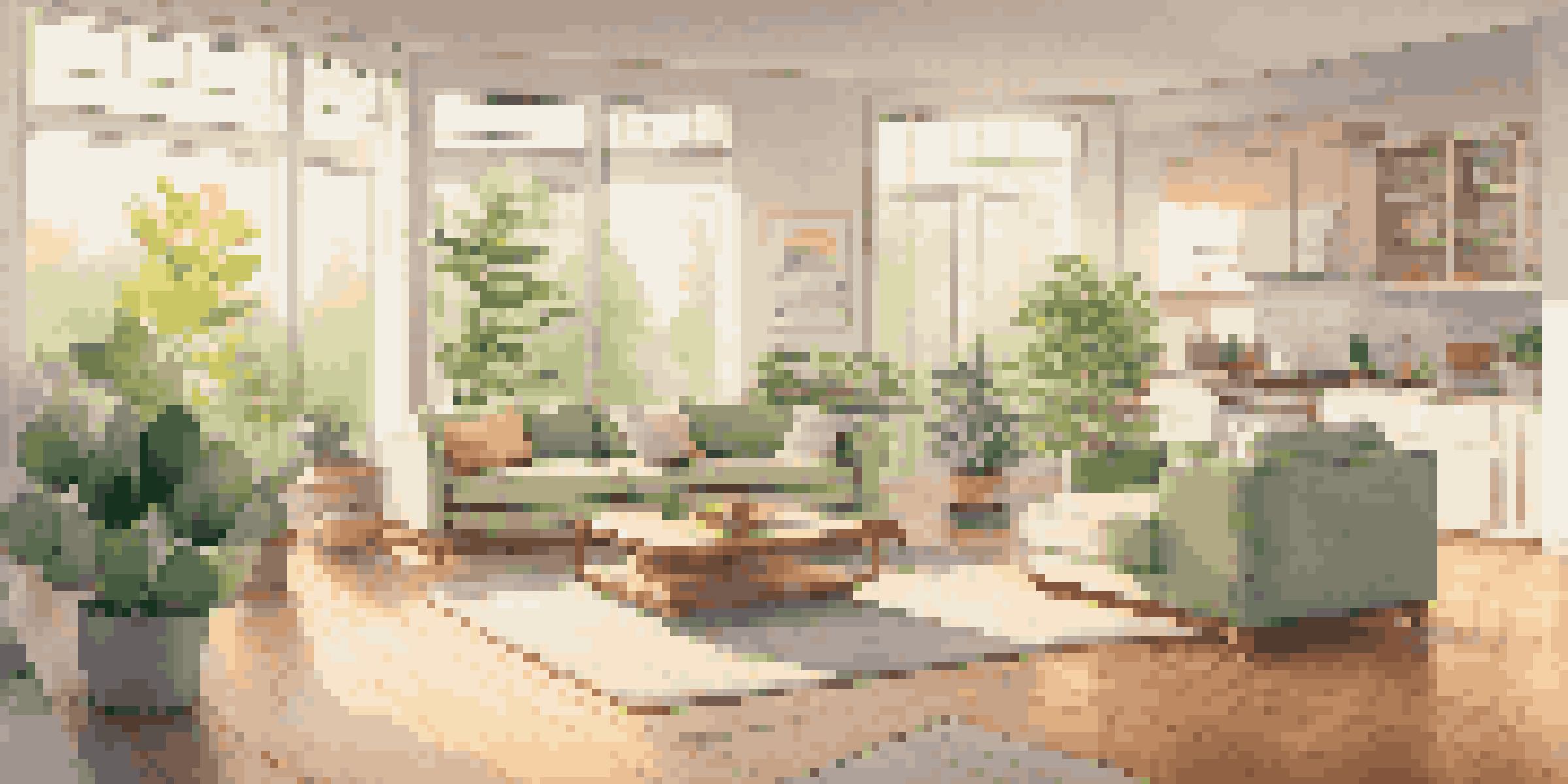 A contemporary living room with smart home devices and natural light, showcasing a digital display with real-time analytics.