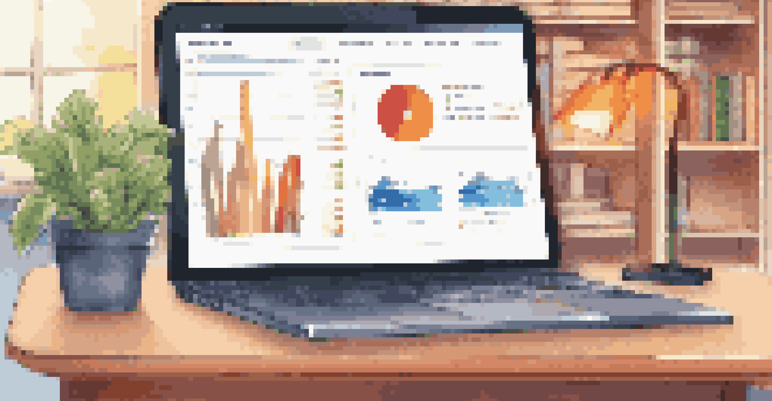 A laptop displaying an educational software interface with student performance data, set in a cozy study with books and plants.
