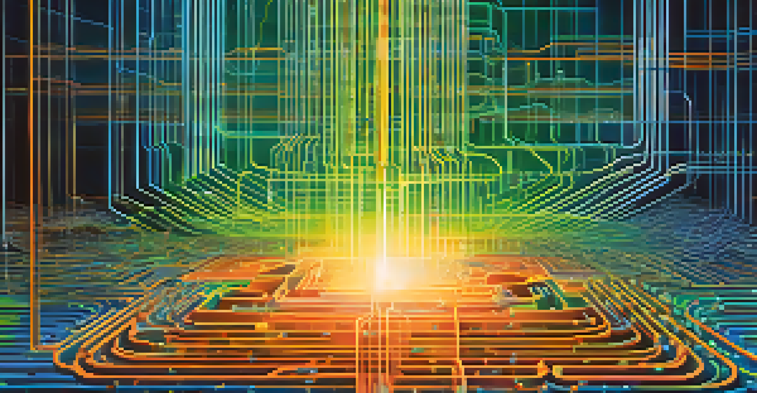 An abstract digital landscape representing AI algorithms analyzing data.