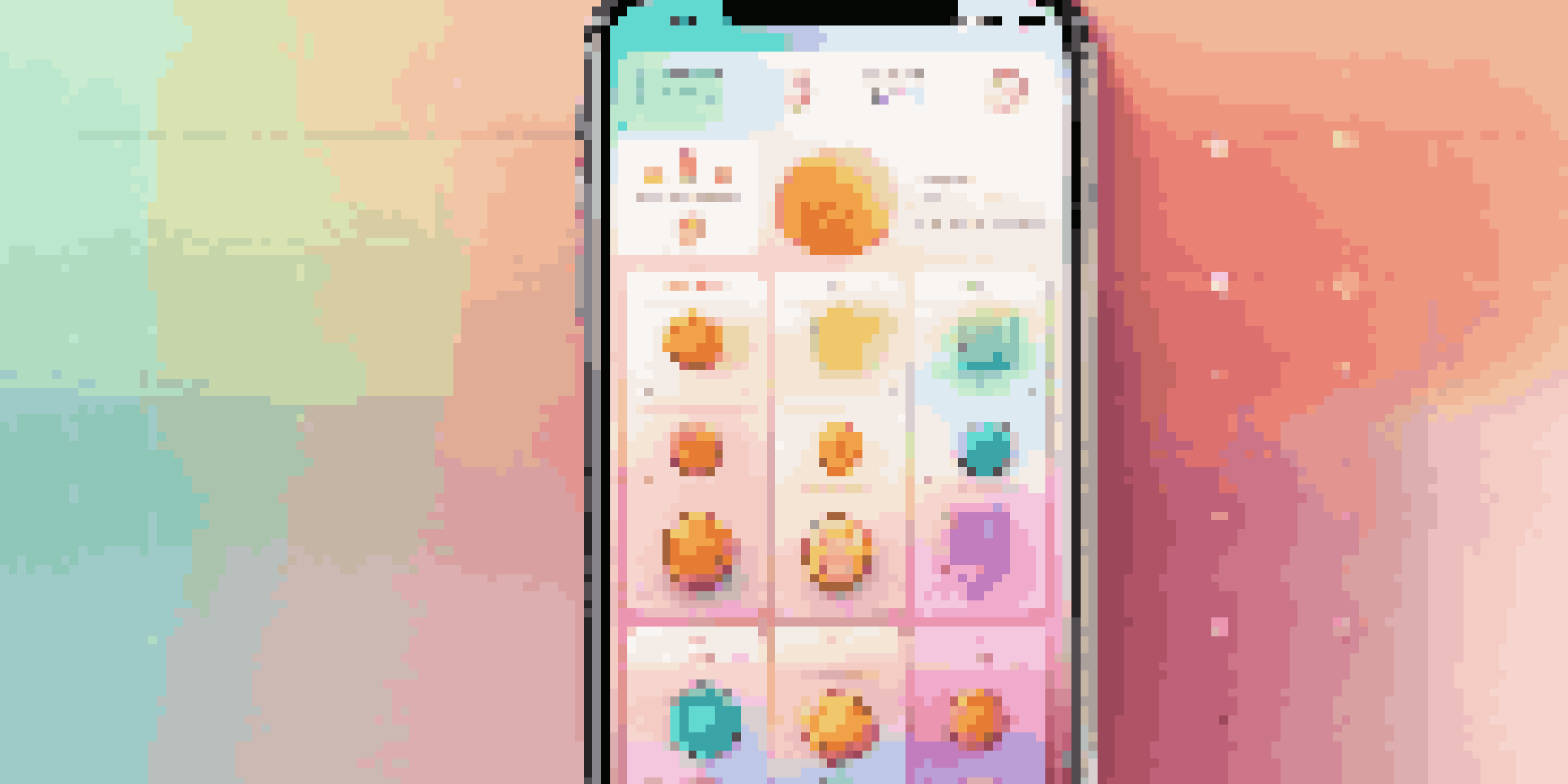 A smartphone displaying a colorful and consistent user interface with clearly defined buttons and icons, set against a soft gradient background.