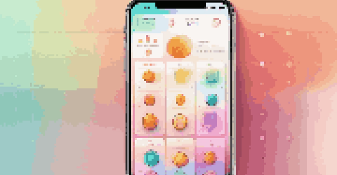 A smartphone displaying a colorful and consistent user interface with clearly defined buttons and icons, set against a soft gradient background.