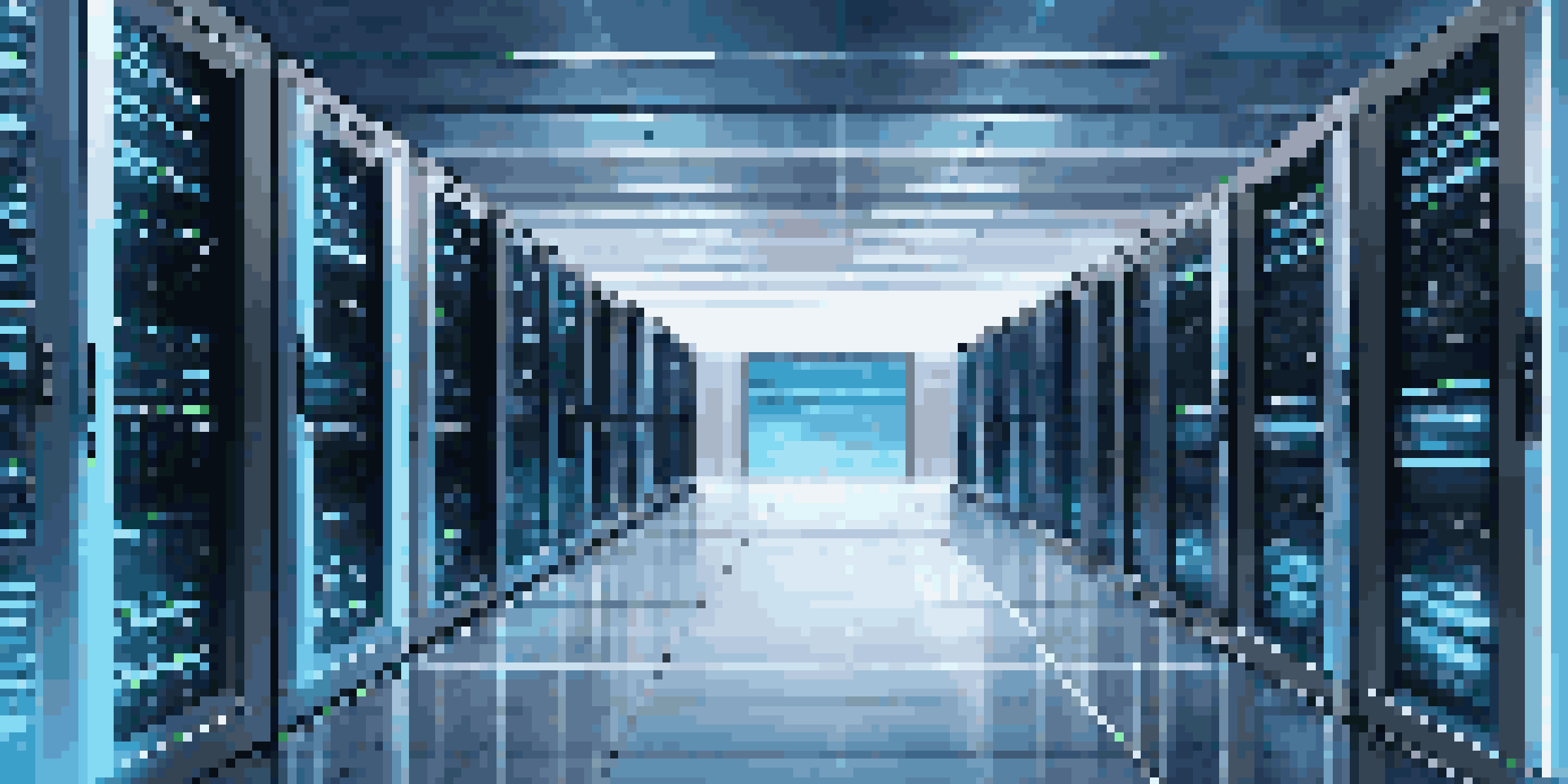 A modern data center filled with rows of illuminated servers, showcasing a high-tech environment.