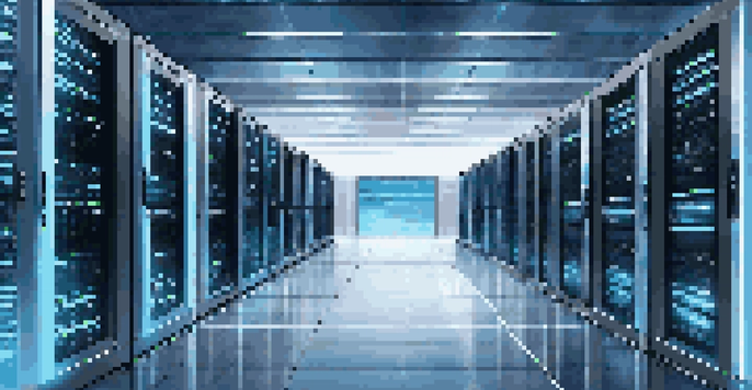 A modern data center filled with rows of illuminated servers, showcasing a high-tech environment.