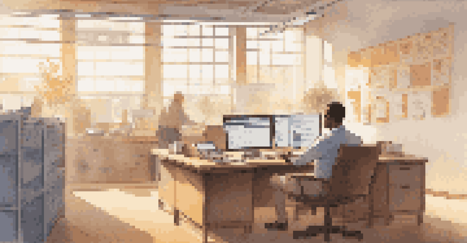 An employee submitting an incident report on a computer in a bright and organized office workspace.
