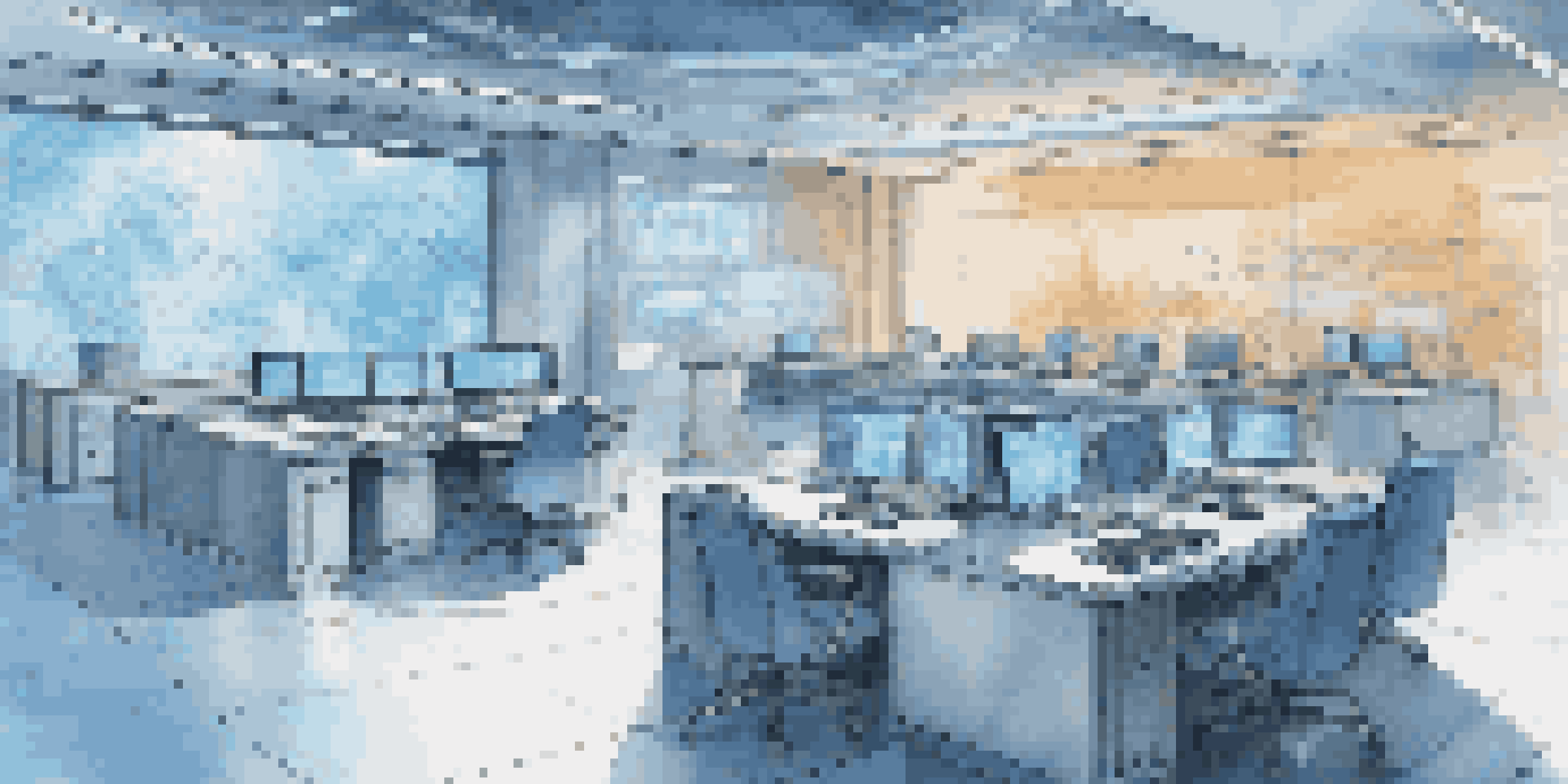 A modern government office featuring advanced quantum communication technology with holograms and screens in a blue and silver color scheme.