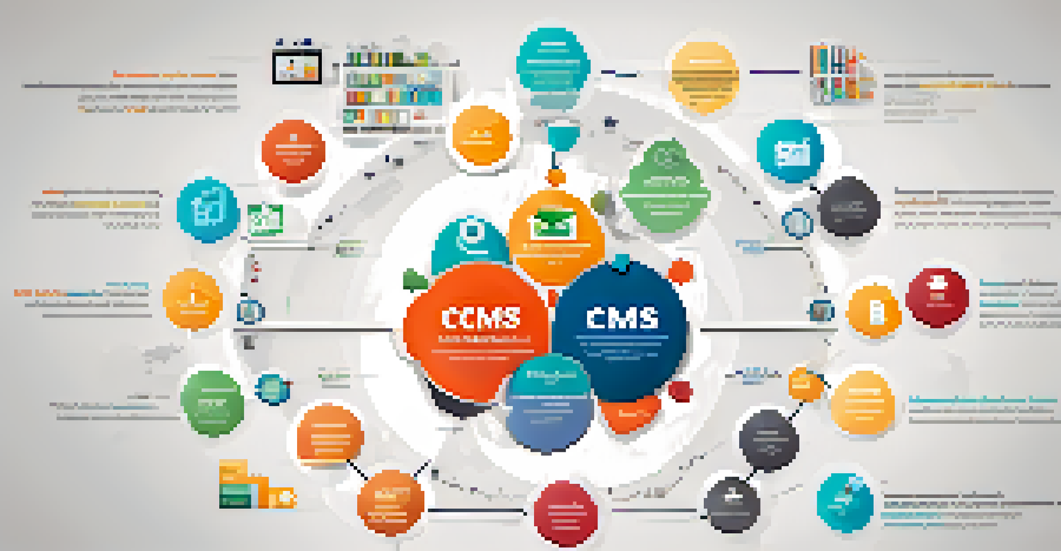 An infographic showcasing the benefits of a CMS for non-profits, with icons representing ease of use, collaboration, SEO, and fundraising tools on a professional background.