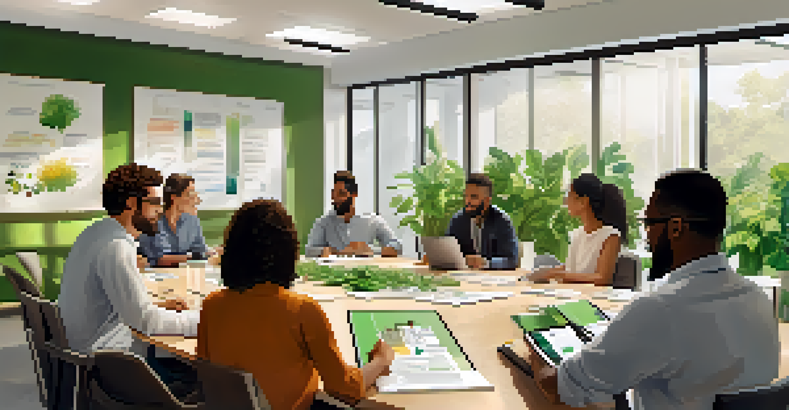 A diverse group of people collaborating around a conference table in a bright meeting room.