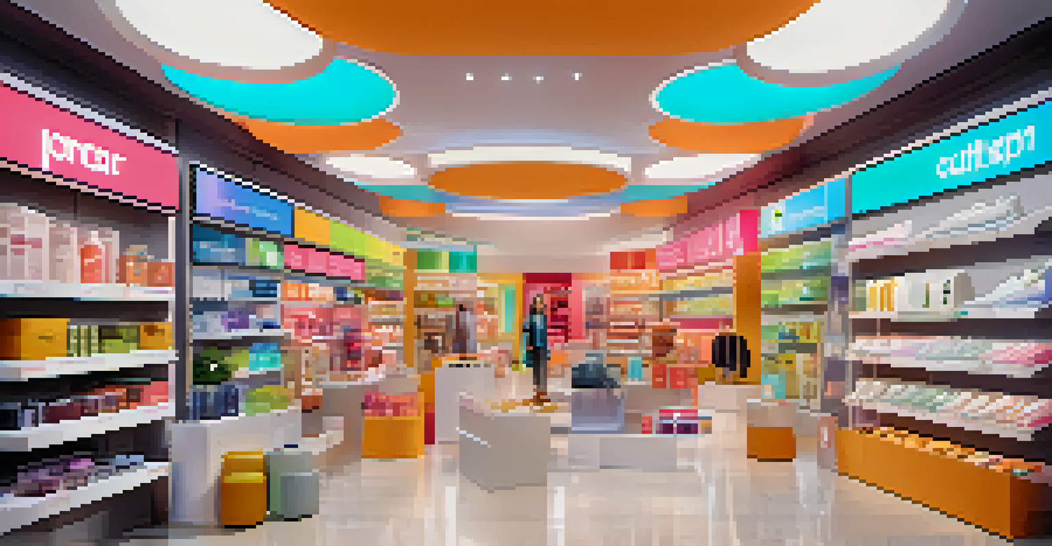 A futuristic shopping experience with a customer using voice commands to interact with an AI assistant.