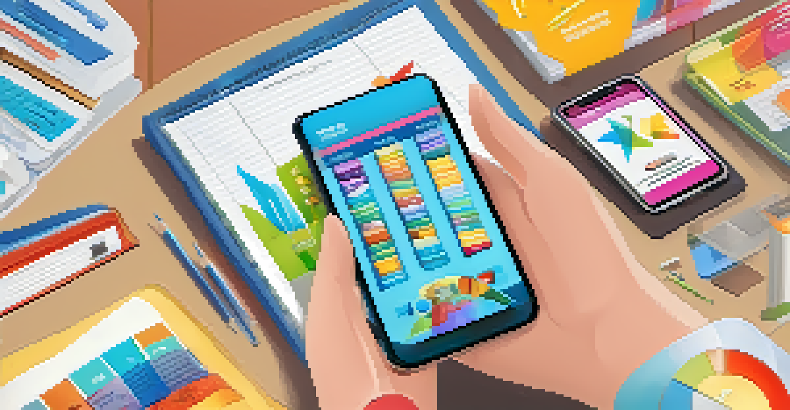 A smartphone displaying a colorful educational gamification app, with a student excitedly engaged in the background.