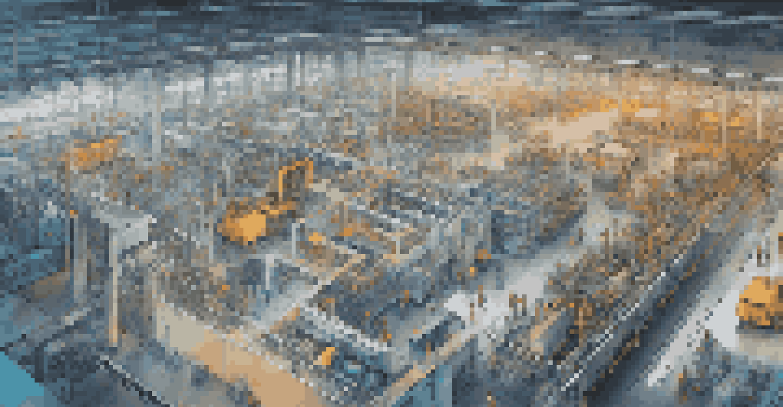 Aerial view of a busy factory floor with machines and digital overlays showing equipment analytics.