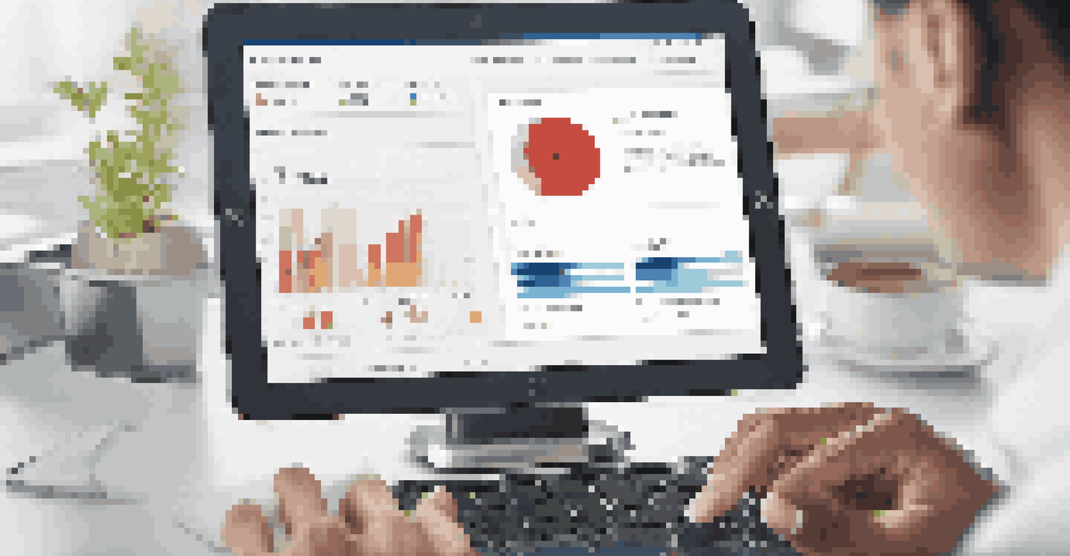 A user operating a banking app on both a tablet and a desktop, showcasing a consistent design across devices in a softly blurred office setting.