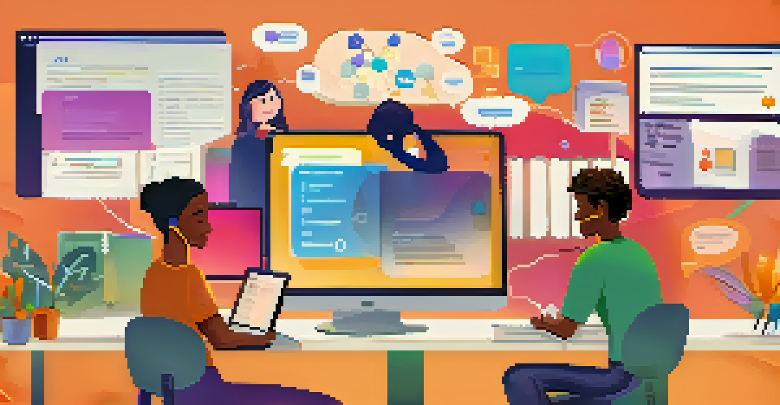 A computer screen showing students collaborating online with gamified elements, set in a cozy workspace.