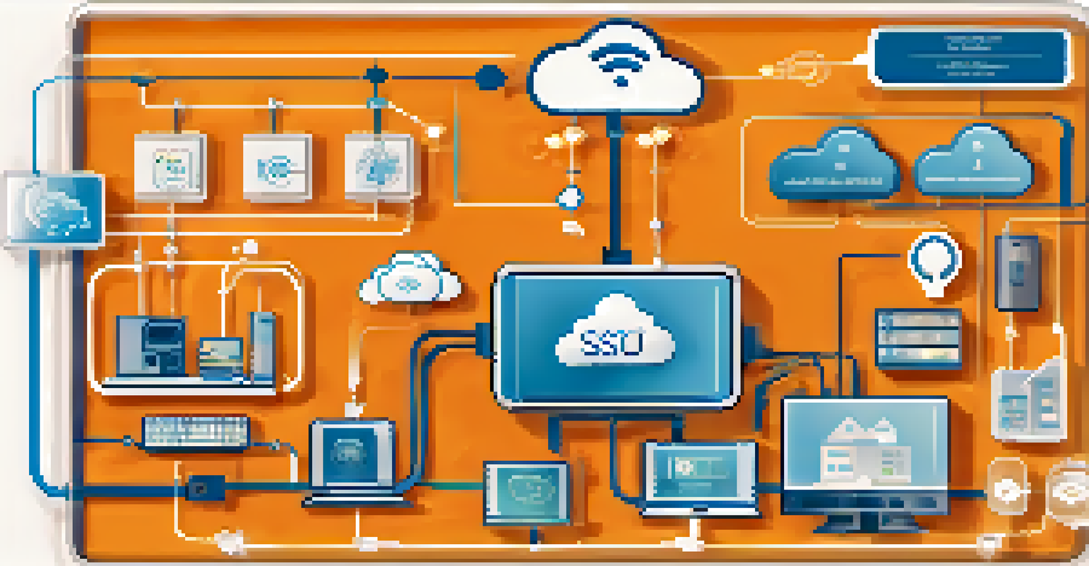 An infographic showing IoT devices connected to a cloud icon, representing SaaS solutions in a smart home environment.