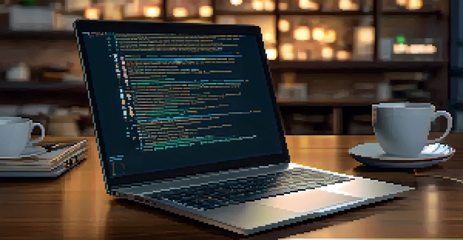 A close-up of a laptop showing security code with OAuth keys, alongside a notepad and coffee cup in a cozy workspace.