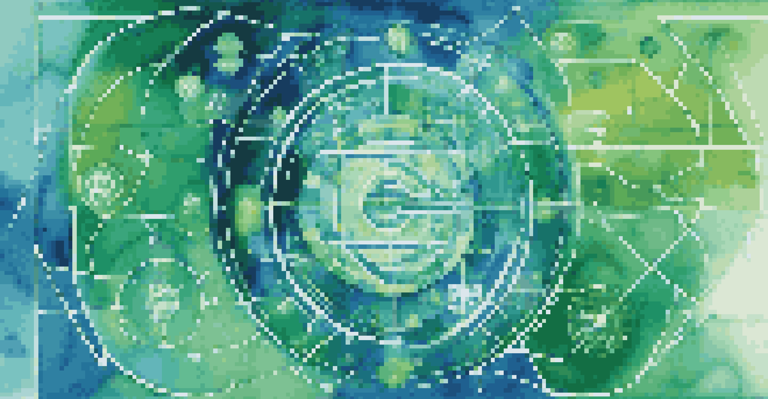 An abstract image of AI in investment banking with neural networks and financial symbols in blue and green tones.