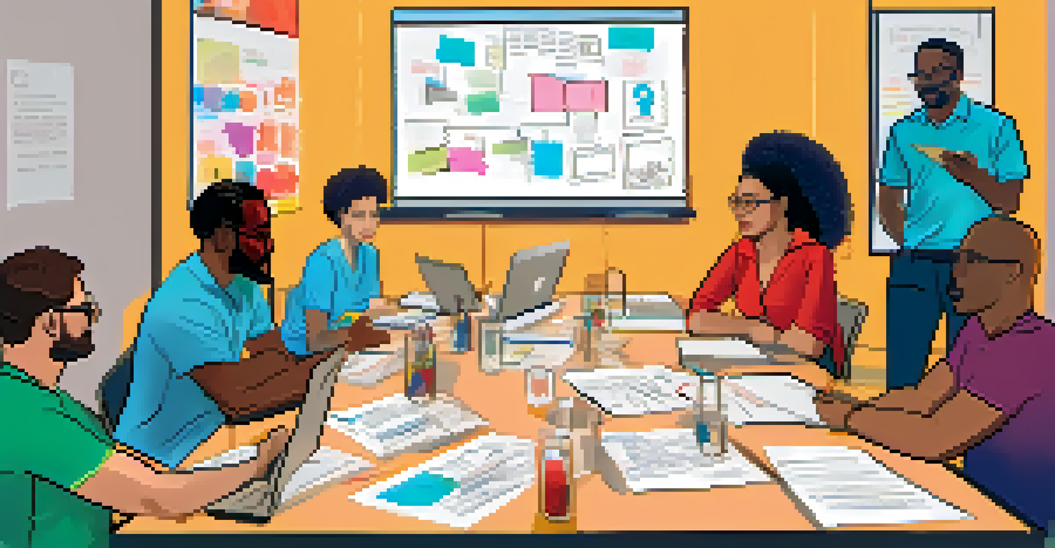 A diverse group of participants interacting during a user testing session with a facilitator taking notes, in a brightly lit room with posters.