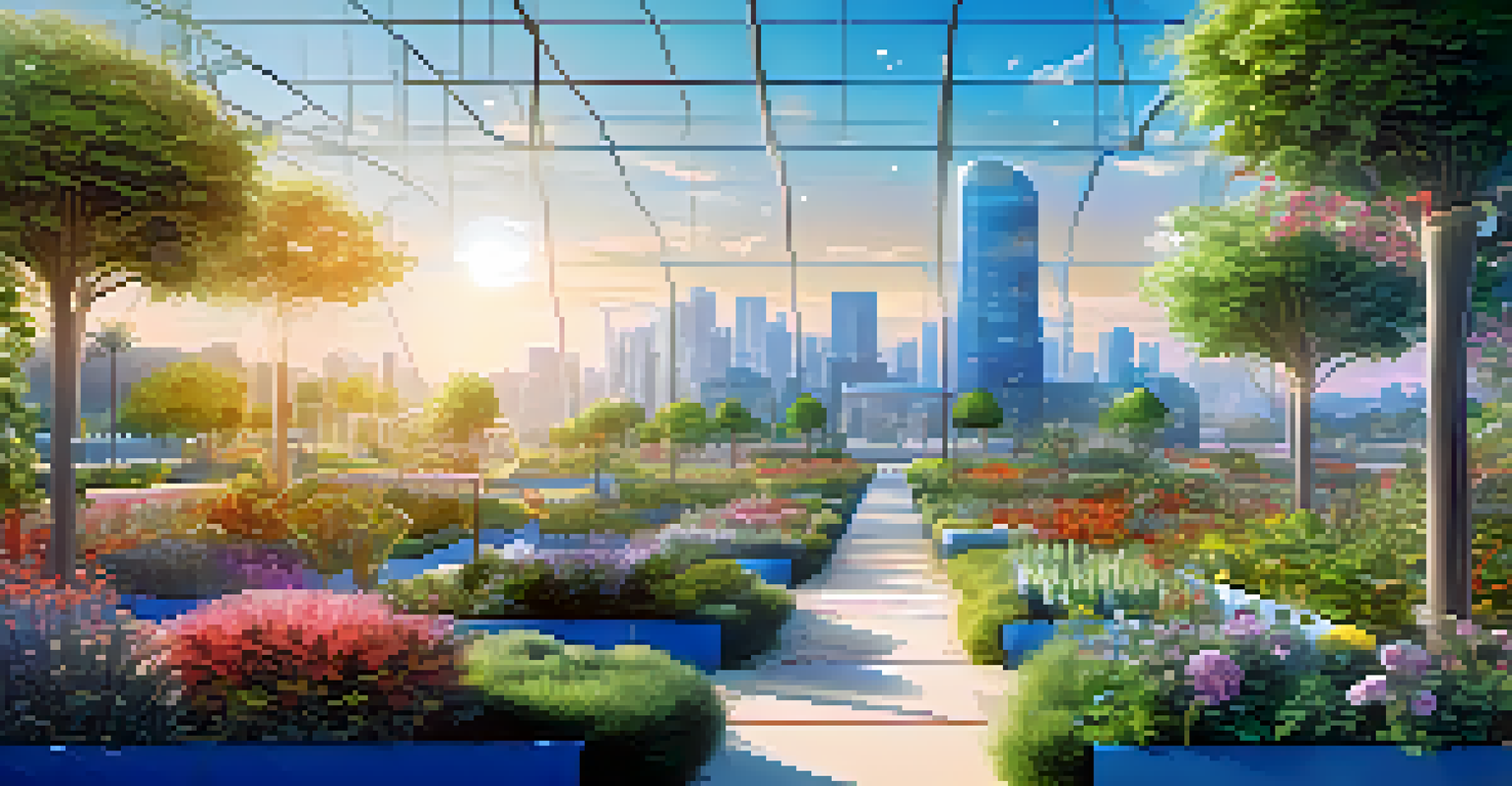 A digital garden filled with vibrant plants symbolizing data concepts like analytics and compliance under a blue sky.