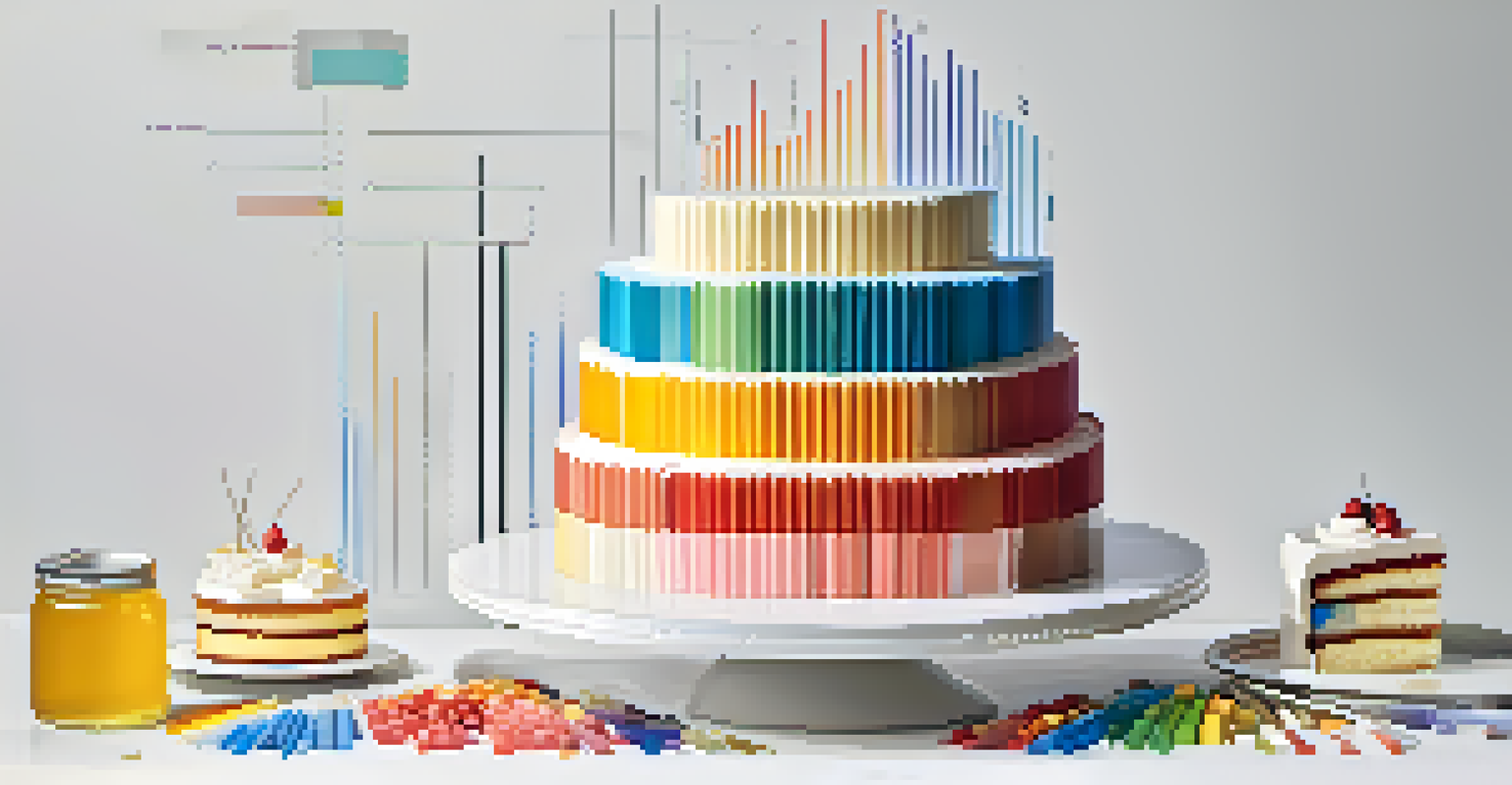 An abstract cake made of colorful data charts, symbolizing data quality in analytics.