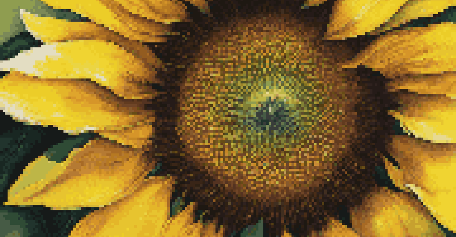 A close-up of a bright sunflower in a garden with a blurred background.