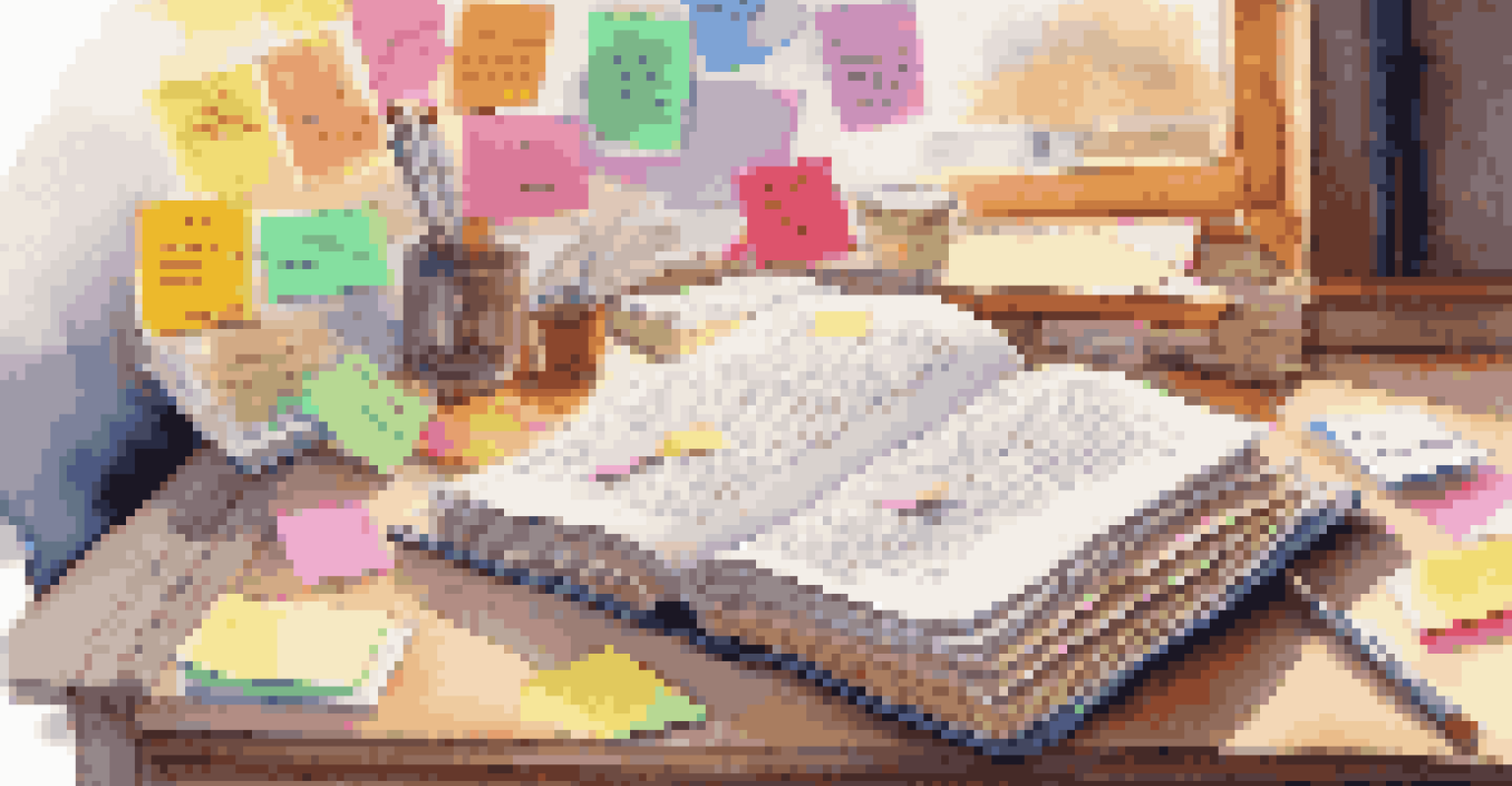 An open book with colorful sticky notes on a desk, representing knowledge management in a cozy reading nook.