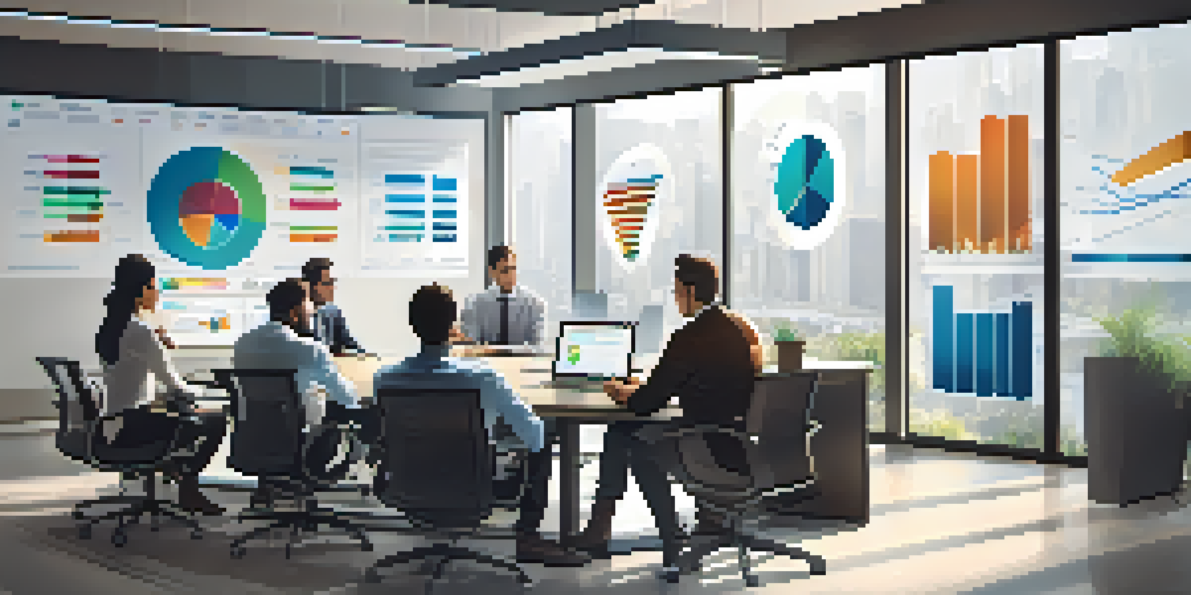 A group of IT professionals in a conference room discussing IT Service Management strategies with laptops and charts visible.