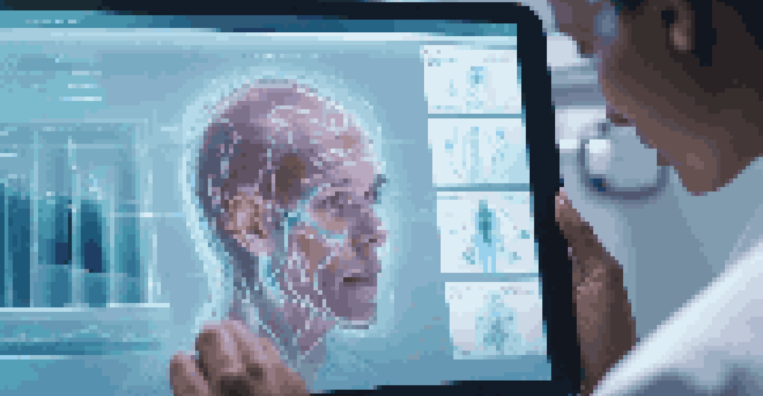 A healthcare worker examining a digital twin of a human body with holographic data in a clinic.