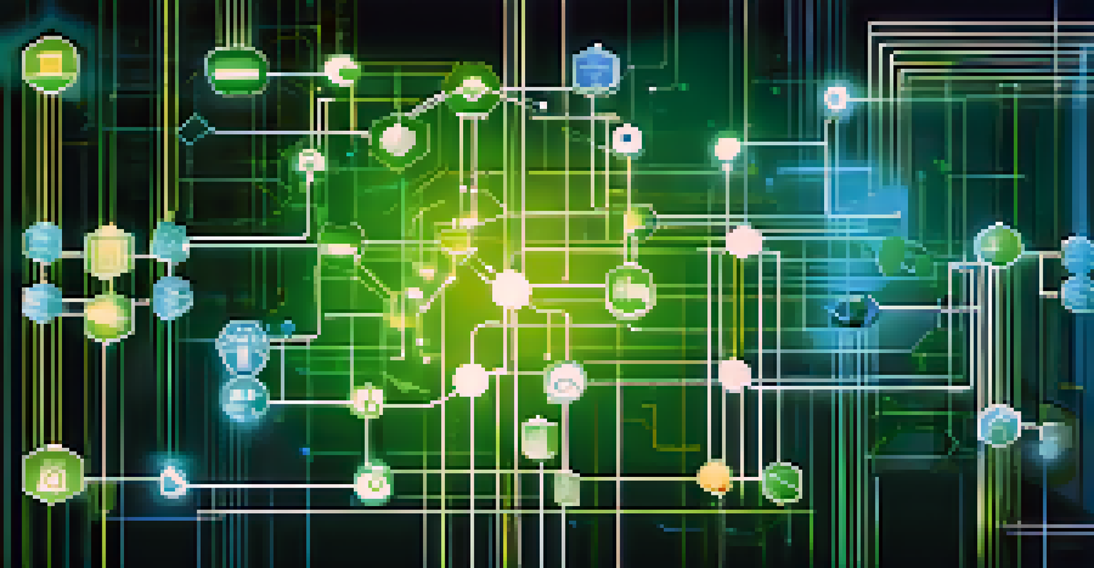 An abstract visualization of a Knowledge Management System with interconnected nodes and data streams.
