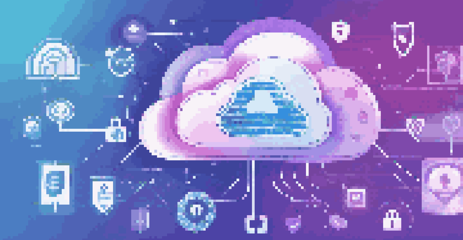 An abstract representation of behavioral analytics in cloud security with colorful data patterns and digital security icons.