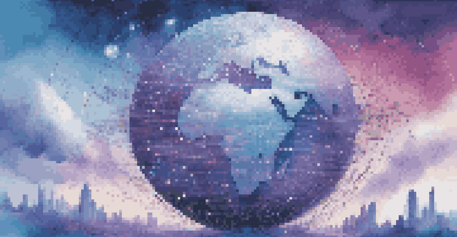 A digital globe made of data streams and social media icons in a futuristic setting.