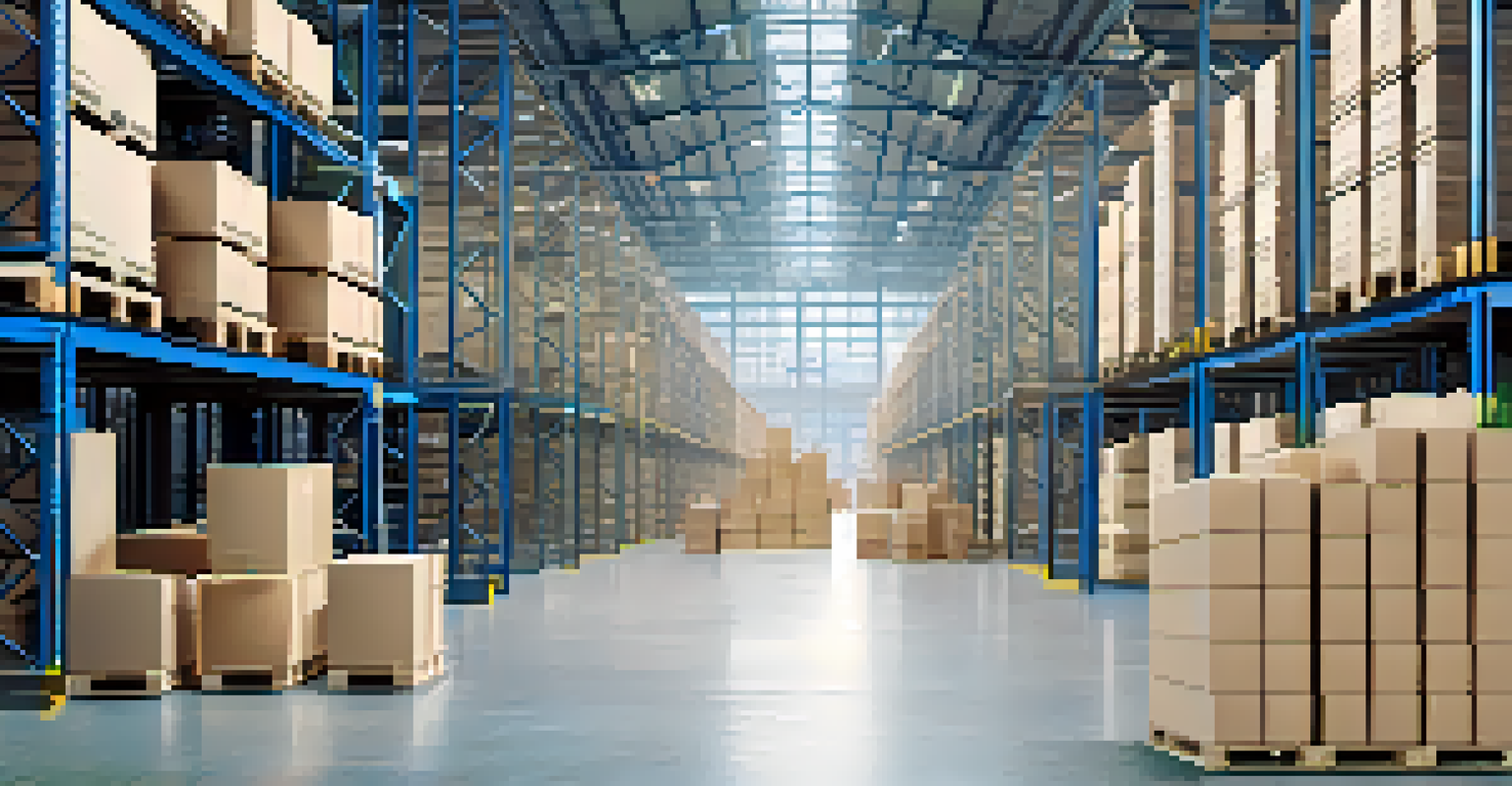 A warehouse scene with digital overlays showing smart contract data and a focus on efficiency in supply chain management.