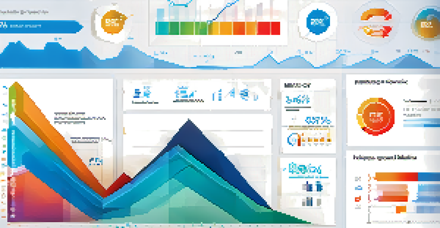 An infographic showing key social media metrics with colorful charts and graphs on a blue and white gradient background.