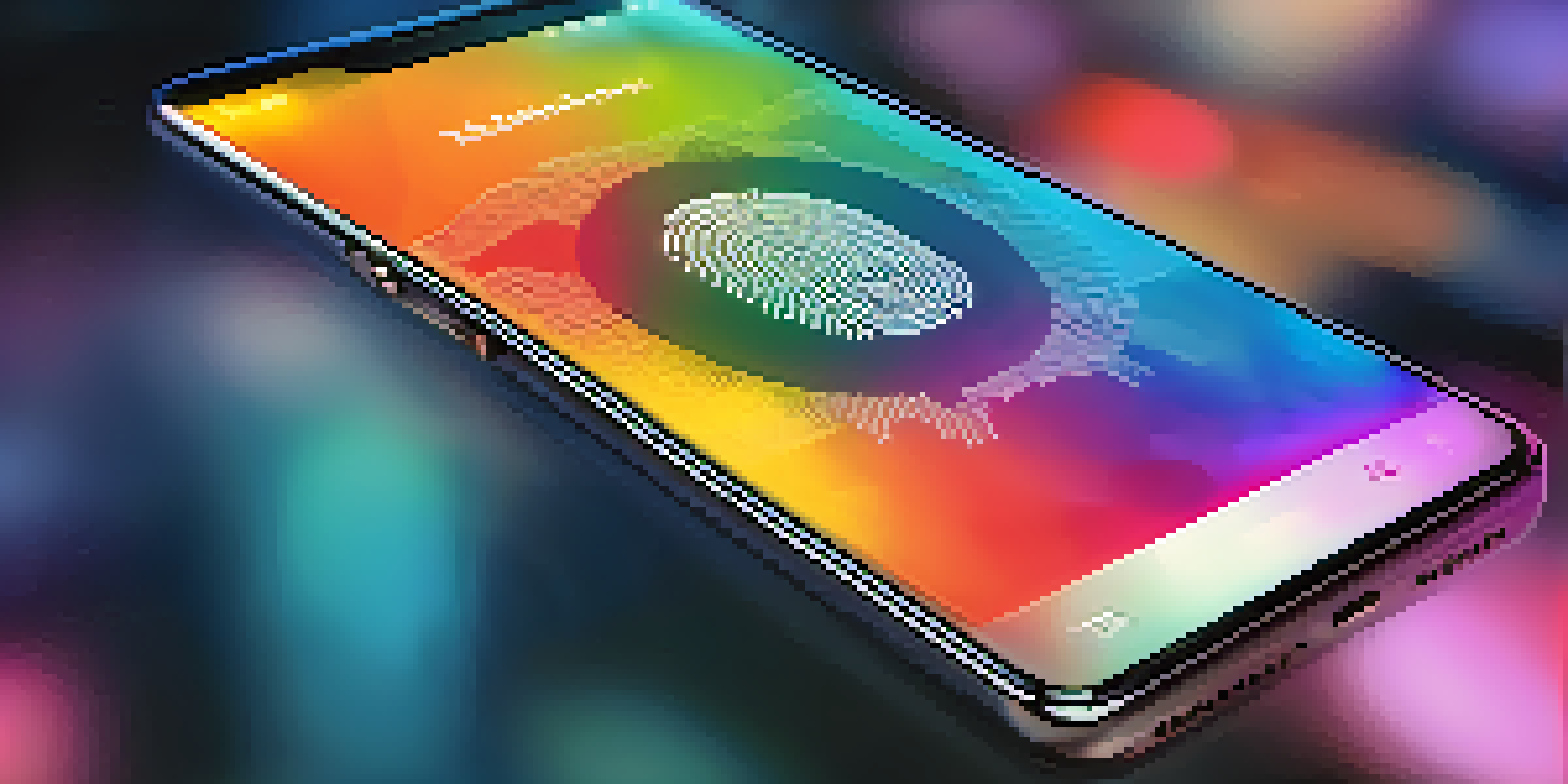 A smartphone with a fingerprint scanner interface, emphasizing biometric authentication.