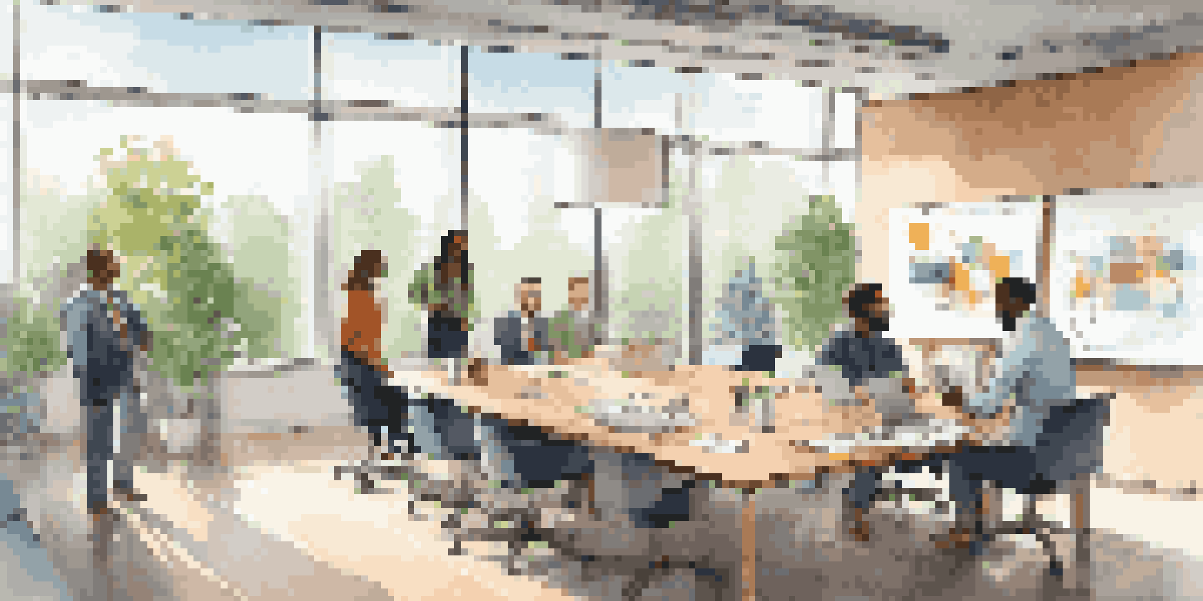 A diverse group of professionals in a modern office discussing cloud licensing models around a conference table.