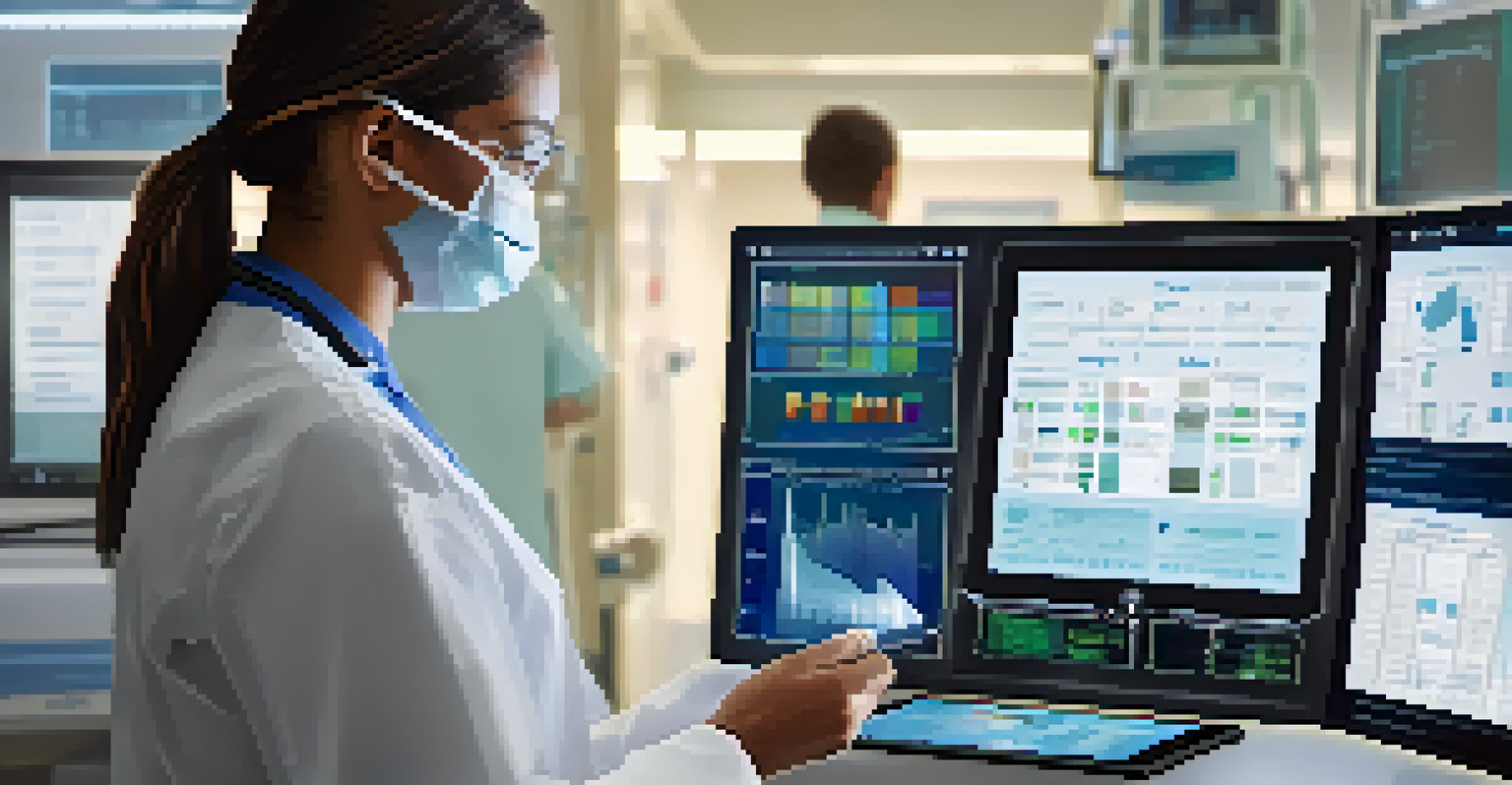 A healthcare professional analyzing data on a tablet in a modern hospital environment.