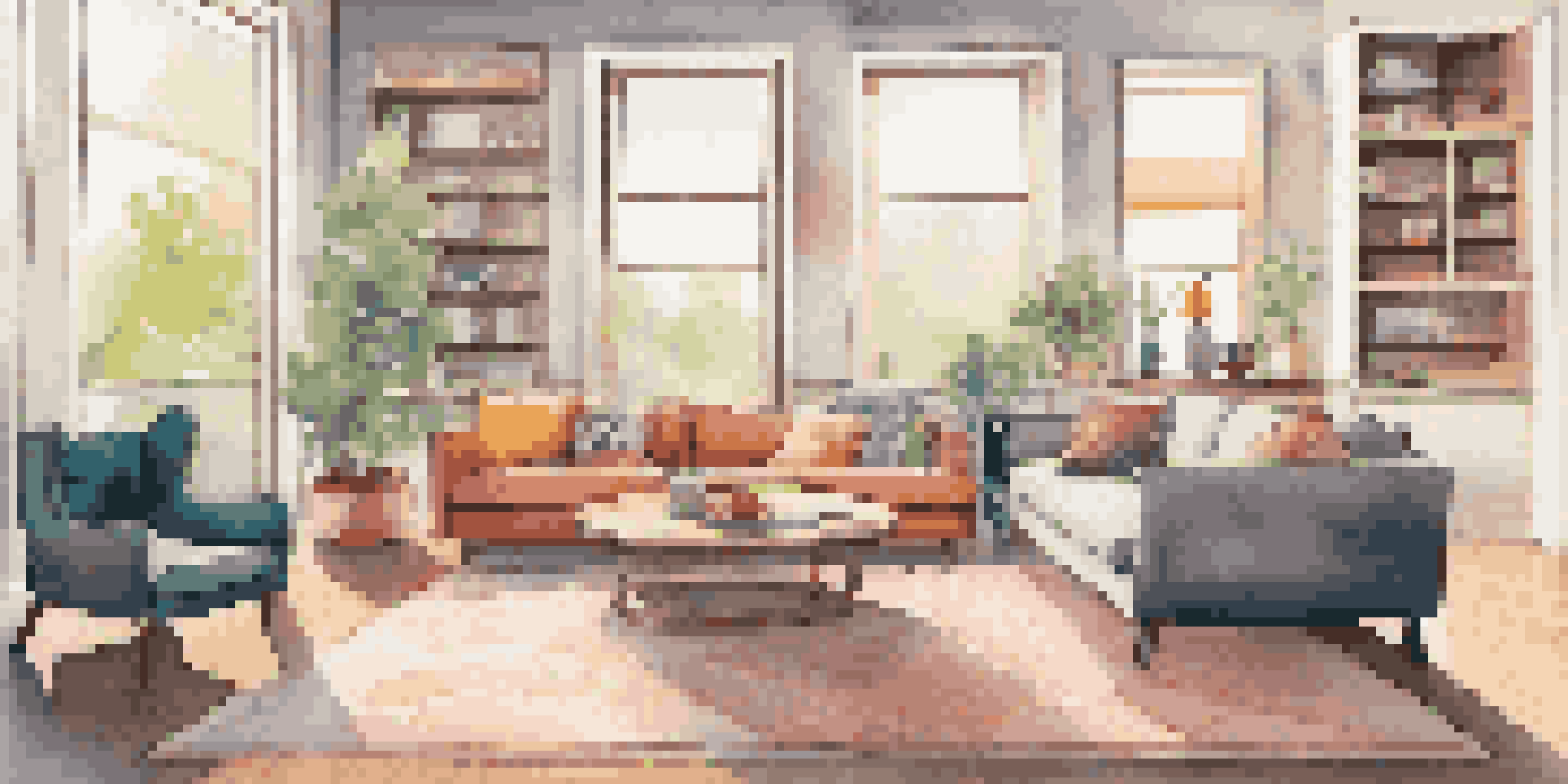 A modern living room with a sofa and coffee table, showcasing augmented reality furniture options in a bright environment.