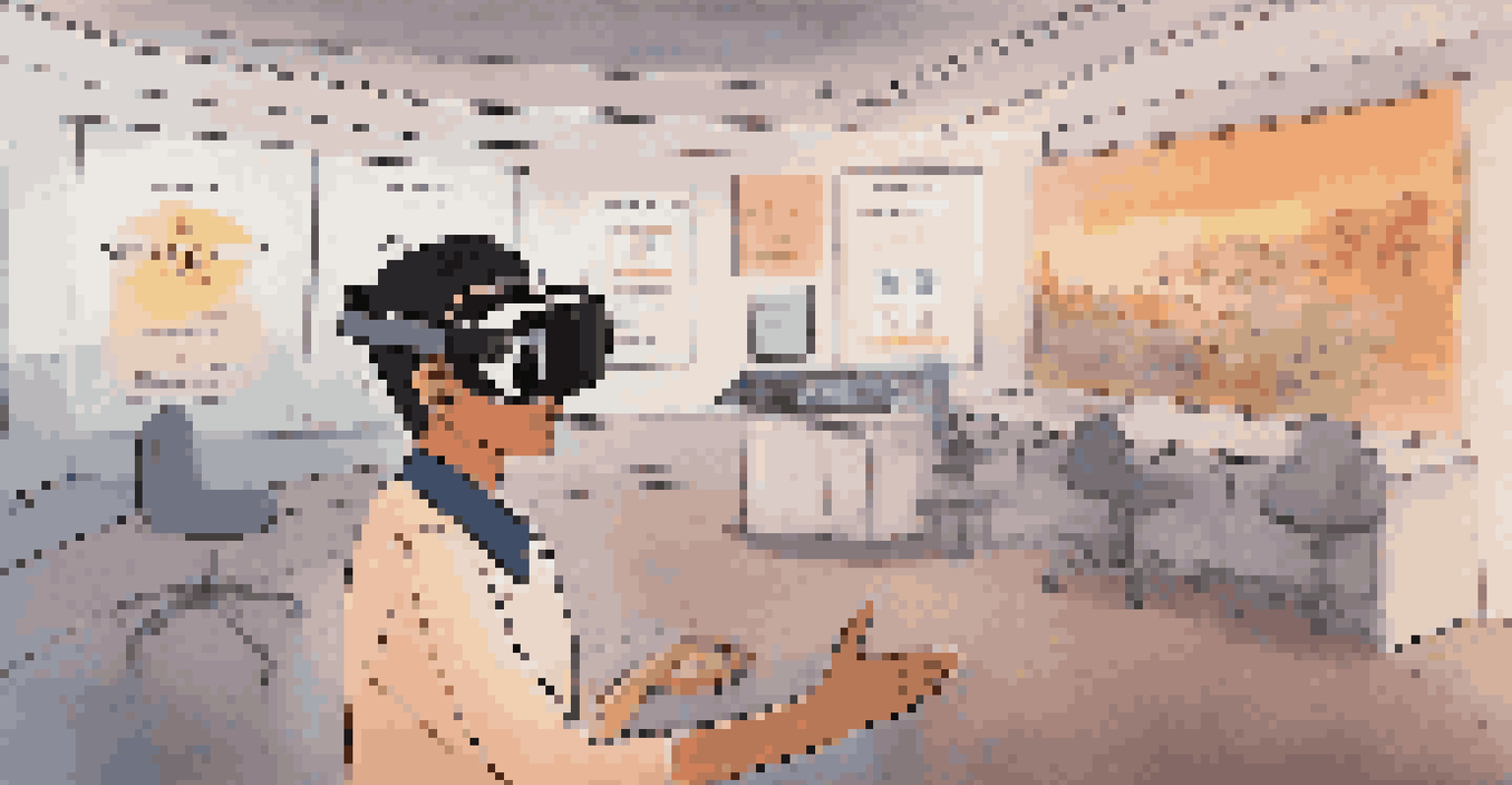 A detailed view of a virtual reality headset showcasing a customer service training simulation interface.