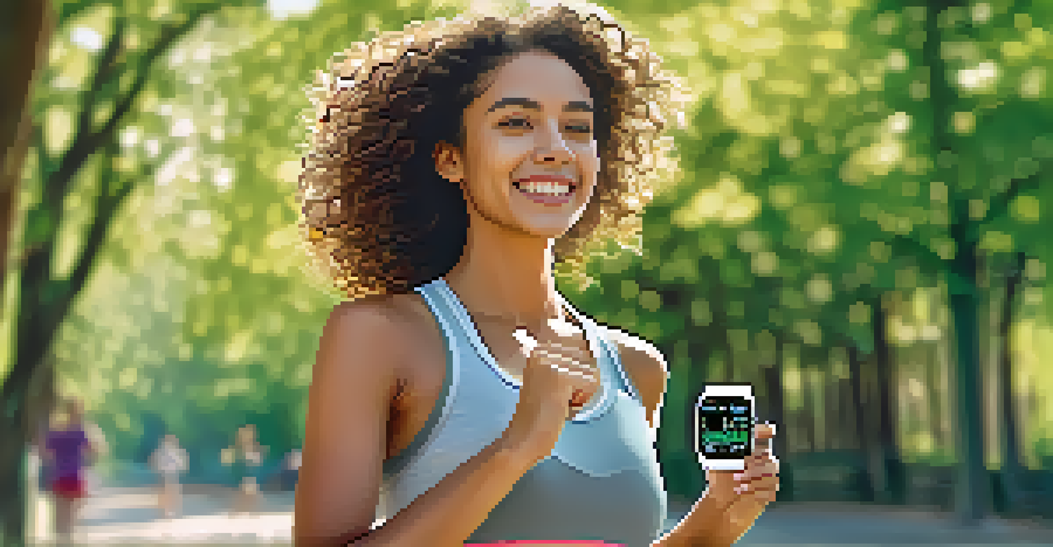 A smartwatch showing health metrics on the wrist of a woman jogging in a park.
